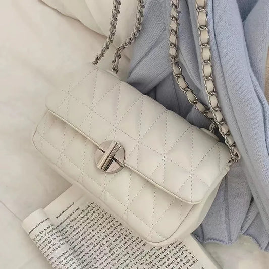 Quilted Crossbody Bag for Women - Luxury PU Leather Shoulder Bag Fashion Chain Small Purse HandBag