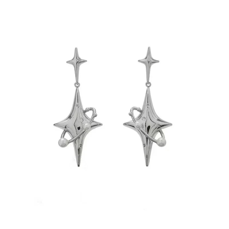 Korean Star Drop Earrings Hot Girl Fashion Planet Imitation Pearl Crystal Stars Unusual Earring for Women Punk Y2K Jewelry Party