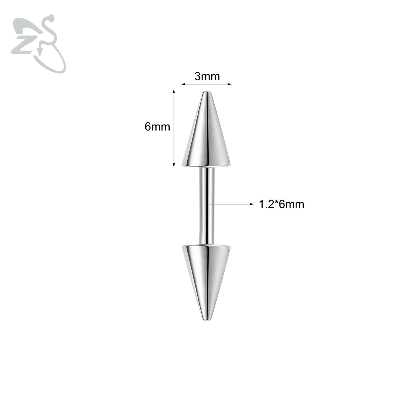 ZS 1 PC 16G Stainelss Steel Eyebrow Ring For Men Women Long Spike Curved Nose Bridge Piercing 3 Colors Cone Lip Labret Piercings Style 1 6X3X6MM