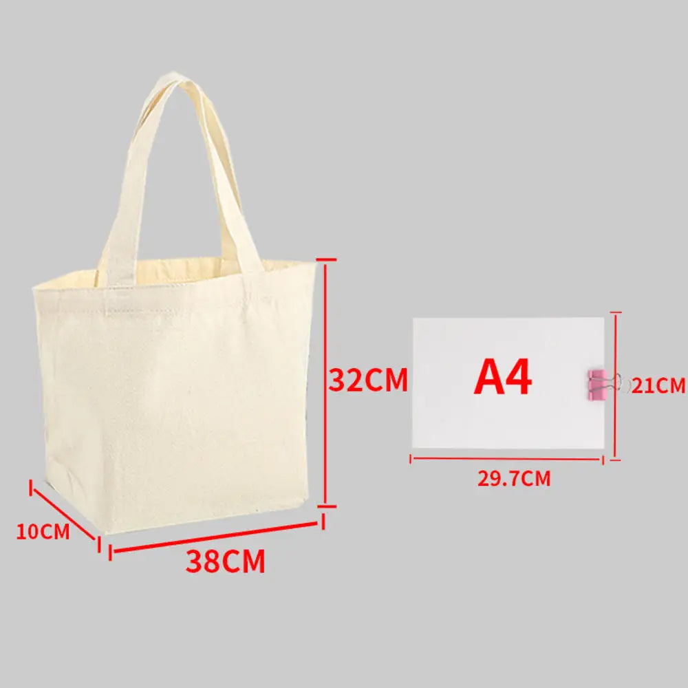 ISKYBOB Large Capacity Canvas Shoulder Bag Handbag Folding Eco Cotton Tote Bags Reusable DIY Painted Shopping Bag Grocery Bag A-Beige-38x32x10cm