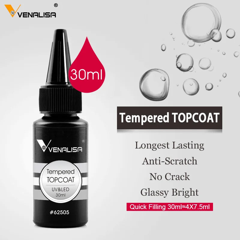 Venalisa Long Wear Tempered Top Coat Reinforce Gel Refill Package Soak Off UVLED Nail Gel Polish Big Volume 225g/30ml Base Gel