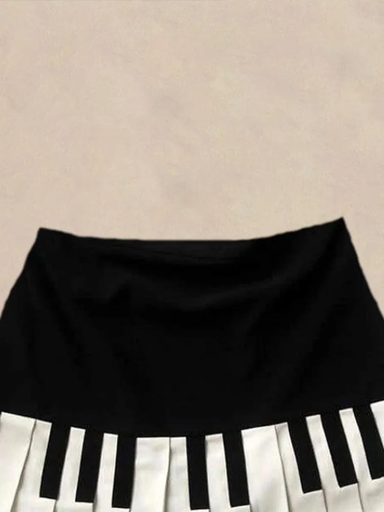 Yitimoky 2025 Spring Spliced Women Short Skirt Y2k Slim Design Harajuku Mini Skirt Female Empire Korea Style Chic Piano Skirt