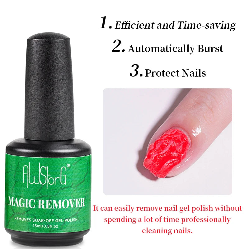 AWStorG15ml 2 IN 1 Crystal Top Coat Transparent Soak Off UV LED Nails Art Manicure Gel Nail Polish Varnishes Primer Function Gel Magic Remover