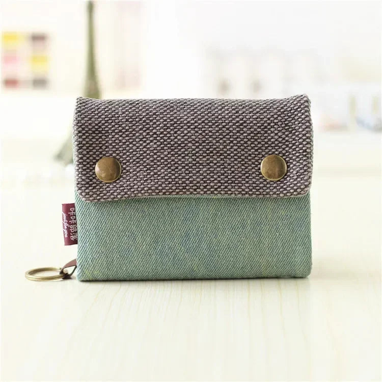 1pcs New Canvas Cartoon Totoro Cat Printed Flower Dog Women Short Wallet Cute Mini Money Key Bag Coin Pocket Purse for Children green