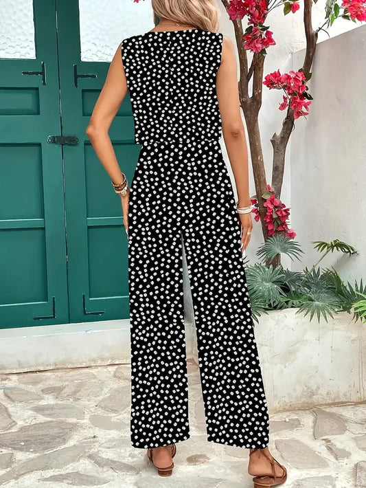 Women's Elegant Polka Dot Casual Sleeveless Round Neck Jumpsuit Ladies Fashion Spring & Summer Summer Wide Leg Tank