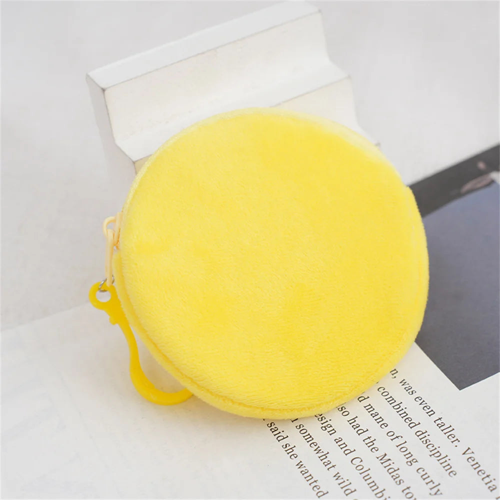 Solid Plush Round Coin Purse Women's Cute Wallet ID Card Bag Keychain Minimalist Coin Bag Kawaii Wallets for Women Gift Yellow