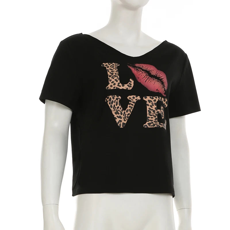 Cuteandpsycho Casual Sexy Crewneck Cropped Tops Slim Streetwear Summer Elastic Vintage Tees Short Sleeved Y2k Punk Clothings