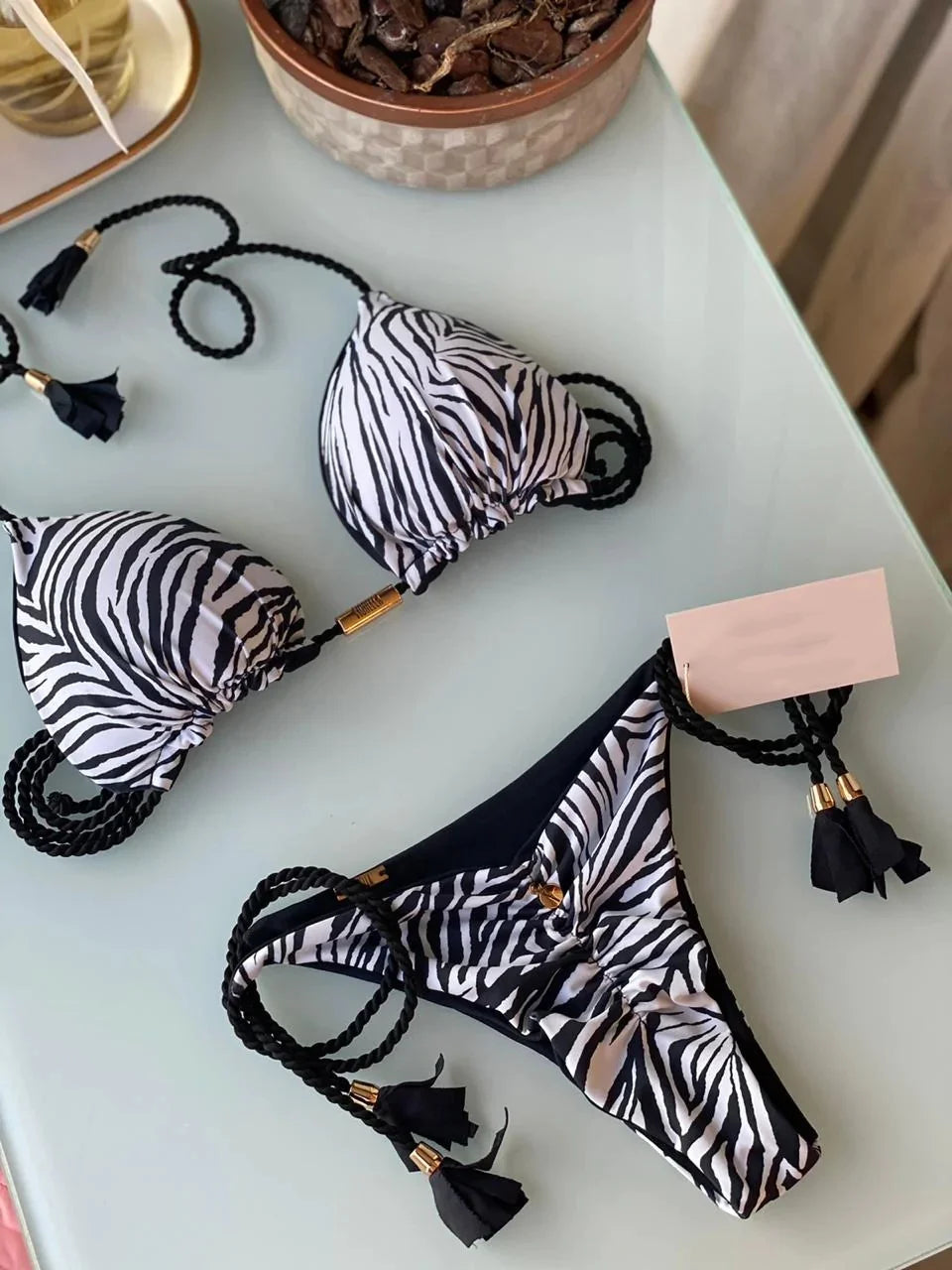 New Women Bikini Backless Rope Triangle Swimsuit Multicolor 9990