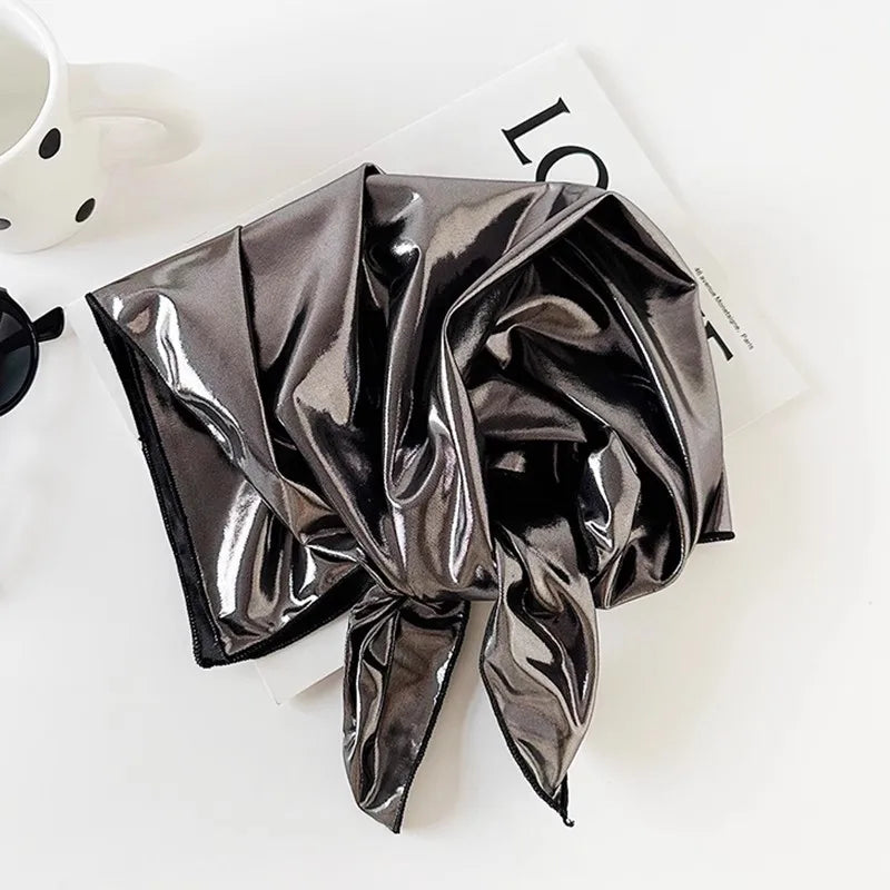 Y2K Punk Bandana Scarf for Women Fashion Square Headwear Bling Silver Head Scarf Hair Accessories Bandanas for Girls Women Dark Grey 58x58cm