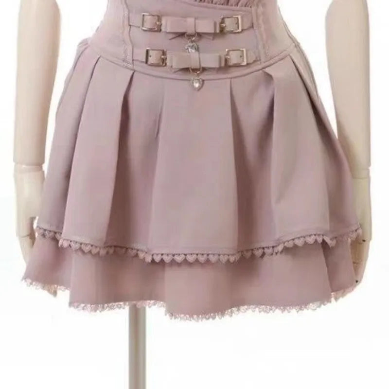 Y2k Skirts for Women High Waist A-line Jupe Fashion Japanese Summer Cute Saia 2025 Faldas Mujer De Moda Bow Sweet Mini Skirt
