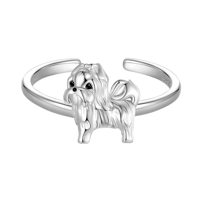 WOSTU 925 Sterling Silver Cat Pet Adjustable Rings For Women Animal Dog Open Ring Family Daughter Birthday Jewelry Girl Gift SCR1073-E