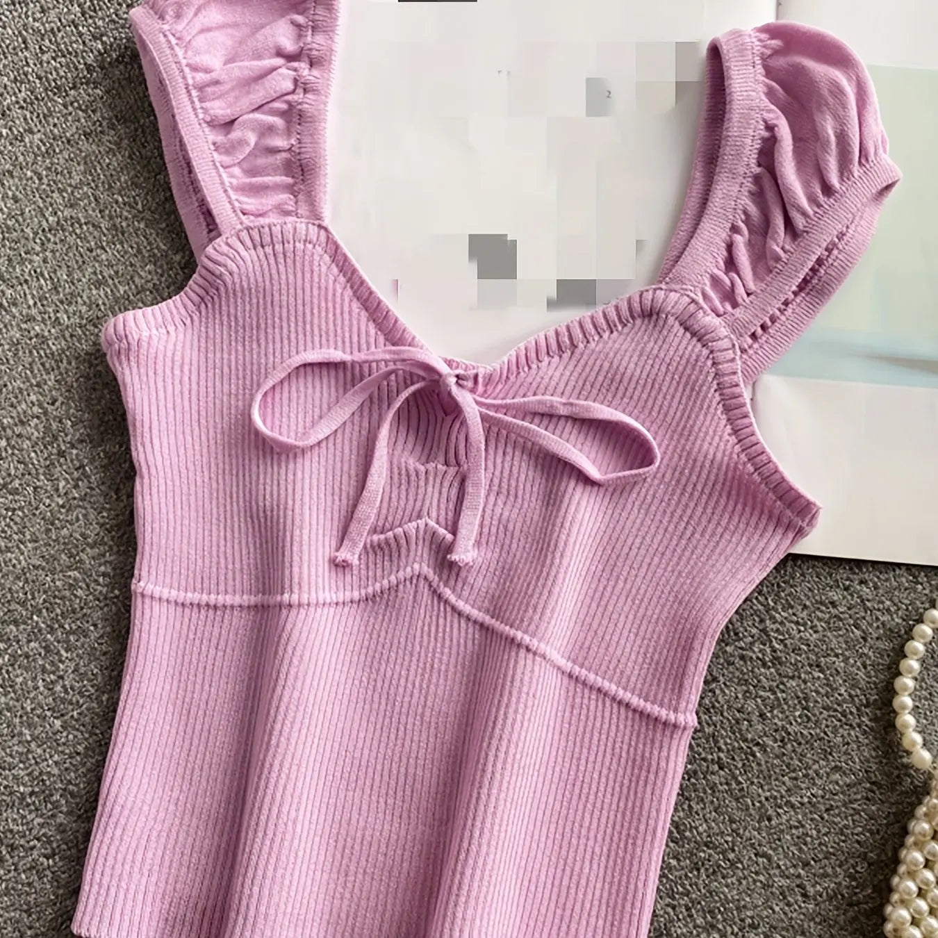 2024 Solid Color Ribbed Knotted Tank Top Casual Round Neck Tank Top For Spring & Summer Women's Clothing Knit Crop Top purple One Size
