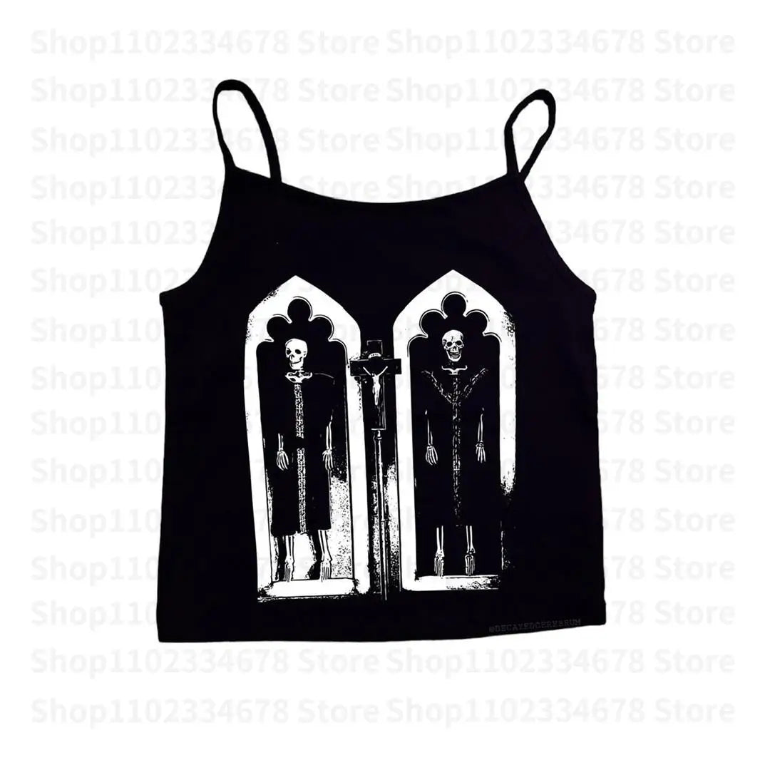 Harajuku Vintage Vintage Punk Tank Top Fairy Grunge Baby Tee Camisole Tops Y2K Style Star Girl Graphic Clothes Crop Top E-girl black