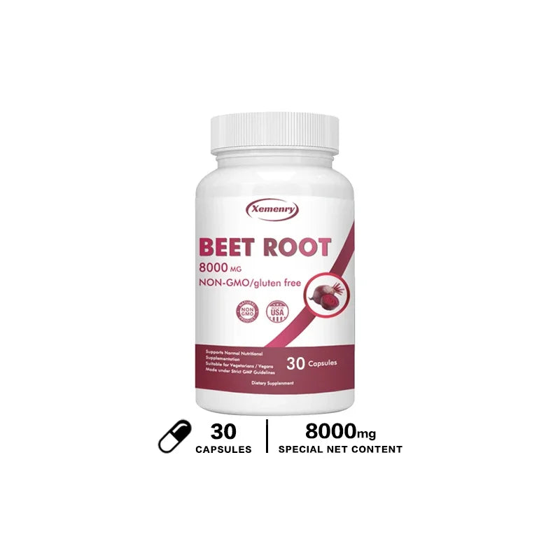 Organic Beetroot Capsules 8000 mg - Athletic Performance, Digestive and Heart Health Supplement 30 Capsules