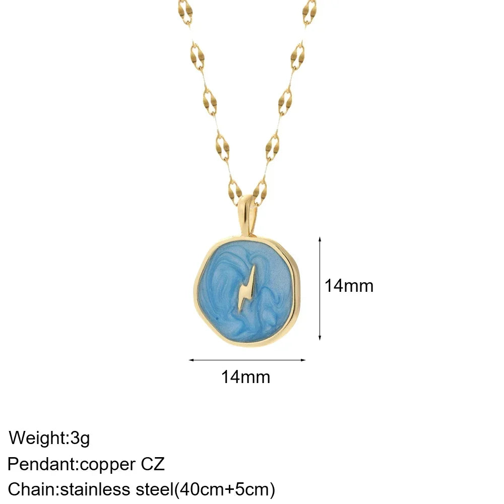 Heart Evil Blue Eye Sun Necklace for Women Cute Dog Bee Elephant Gold Color Pendant Woman's Collars Long Stainless Steel Chains NK008G2AC210152G6