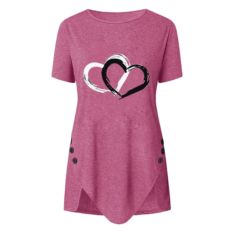 Women's Short-sleeve Heart Printed T-shirt Summer Casual Loose Long Top Tee Shirt Clothing Fashion T Shirt Streewear Oversized