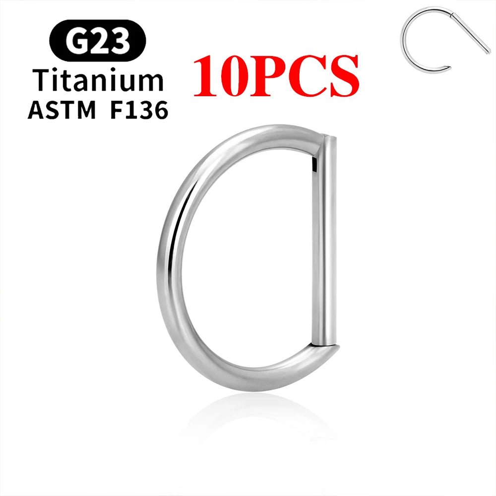 1/10PCS F136 G23 Titanium Piercing Nose Ring D Shape Hinged Segment CZ 16G Clicke Cartilage Tragus Helix Earrings Body Jewelry 10PCS Silver Color CHINA