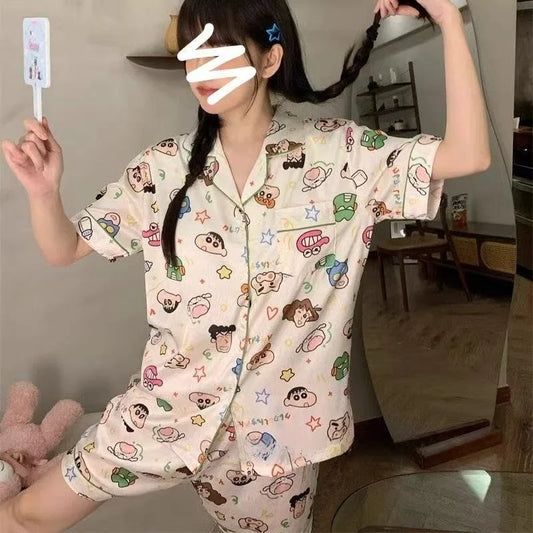 Summer ort Sve Cartoon Pencil Sketch Home Clothes Two-Piece Set for Women Cute Student Spwear Sweet Sle