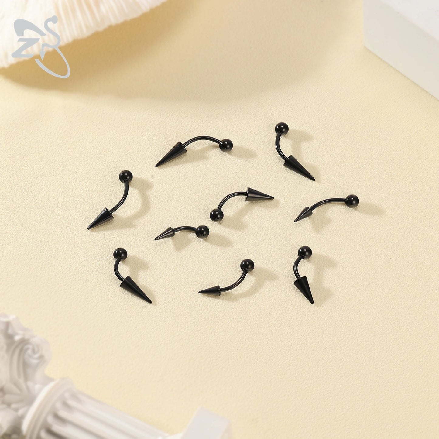 ZS 1 PC 16G Stainelss Steel Eyebrow Ring For Men Women Long Spike Curved Nose Bridge Piercing 3 Colors Cone Lip Labret Piercings
