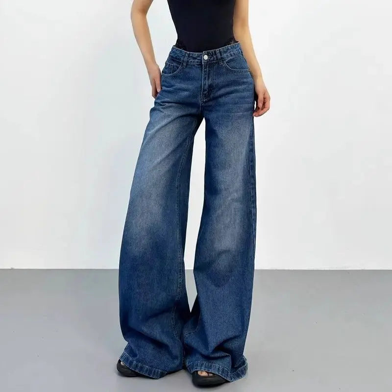 Retro American plus straight leg women jeans washed and versatile Gothic Harajuku loose fit high waisted casual jeans y2k pants 1