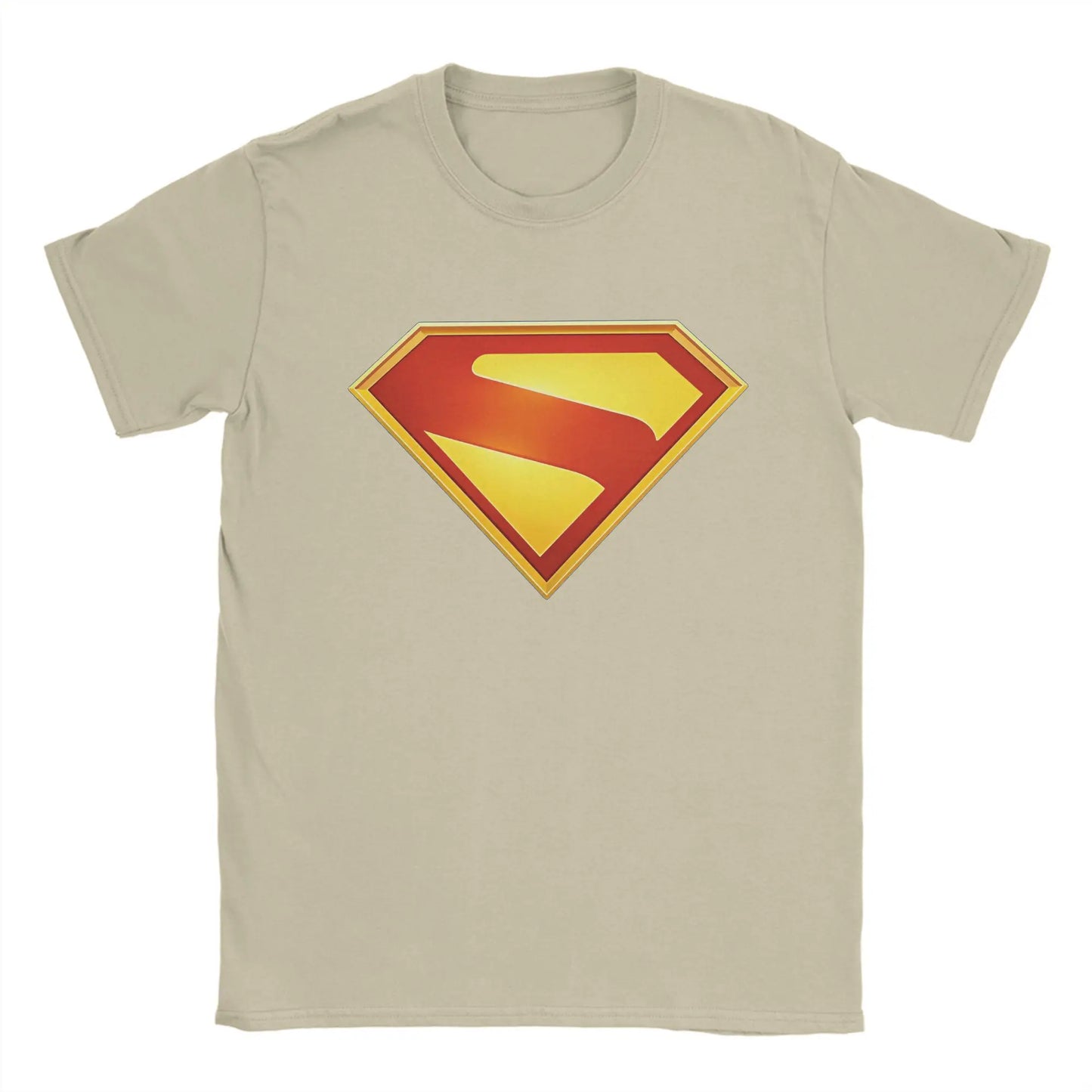 Supermans Logo Pure Cotton T-Shirt For Men's Beach Aesthetic T Shirts Round Neck Hipster Tees Oversized Custom DIY Clothes Khaki