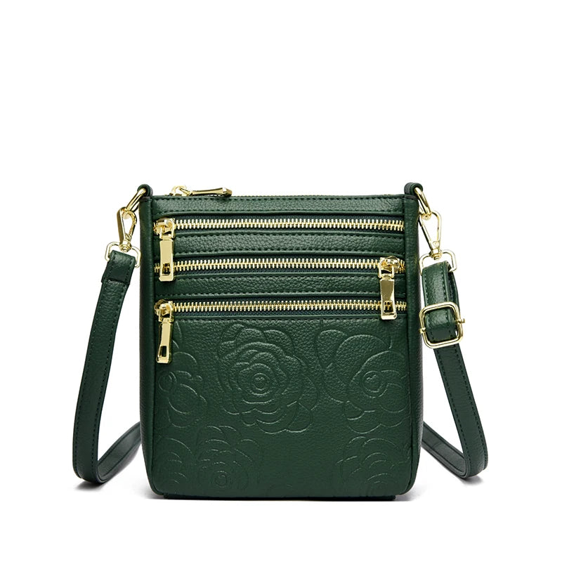 Three Zippers Design Crossbody Bags for Women Soft Leather Handbags High Quality Shoulder Bag Bolsa Women Messenger Bags Sac Green