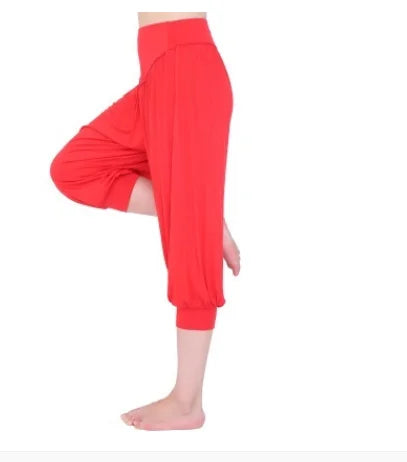 1pcs/lot woman modal yoga pants female summer solid belly dancing calf length pants red