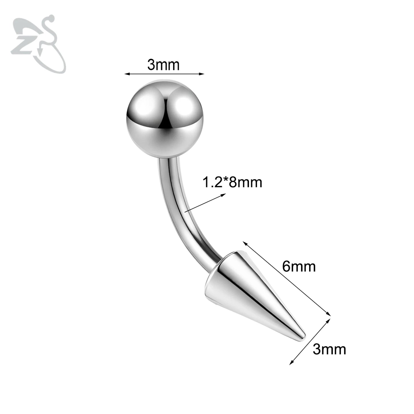 ZS 1 PC 16G Stainelss Steel Eyebrow Ring For Men Women Long Spike Curved Nose Bridge Piercing 3 Colors Cone Lip Labret Piercings Style 3 8X3X6MM