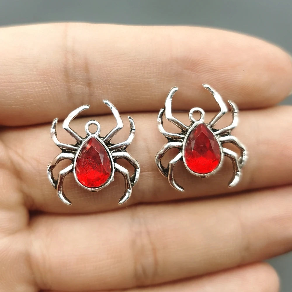 10pcs Blood Red Spider Pendant Gothic Tarantula Pendant, Wiccan, Witchy, Creepy Cute, Halloween,Handcrafted Jewelry Accessories hj-297-3-yinred-10p