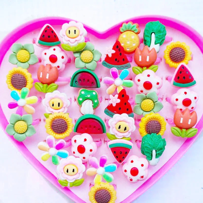 10pcs/lot Children's Cartoon Rings Candy Flower Animal Bow Shape Ring Set Mix Finger Jewellery Rings Kid Girls Toys Anillo 12