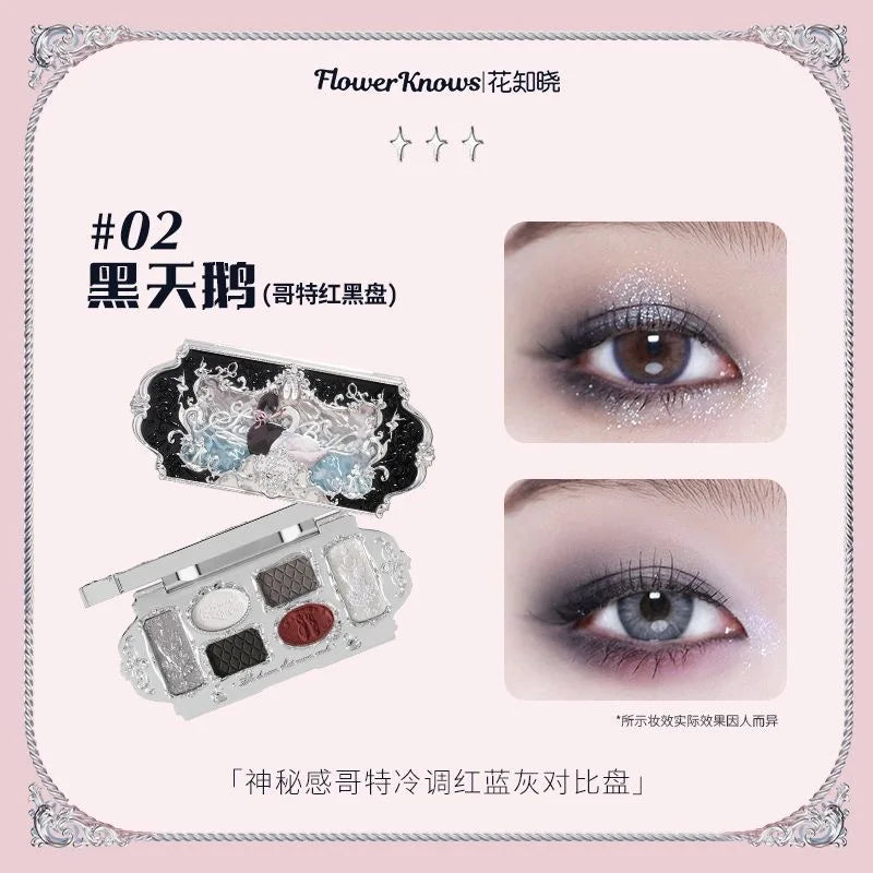 FlowerKnows Shell's Jewel Series Eyeshadow Palette 6Color Matte Shimmer Glitter Eye Makeup Embossing Cosmetics Beauty Eye Shadow 02 black swan