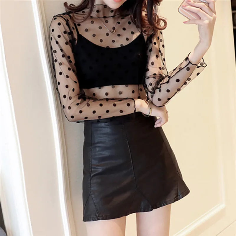 New Transparent See Through Shirt Women Sexy Harajuku Mesh Tops Net Undershirt Star Base Top Camisas Femininas Clubwear SheerTee Black Style 2 One Size
