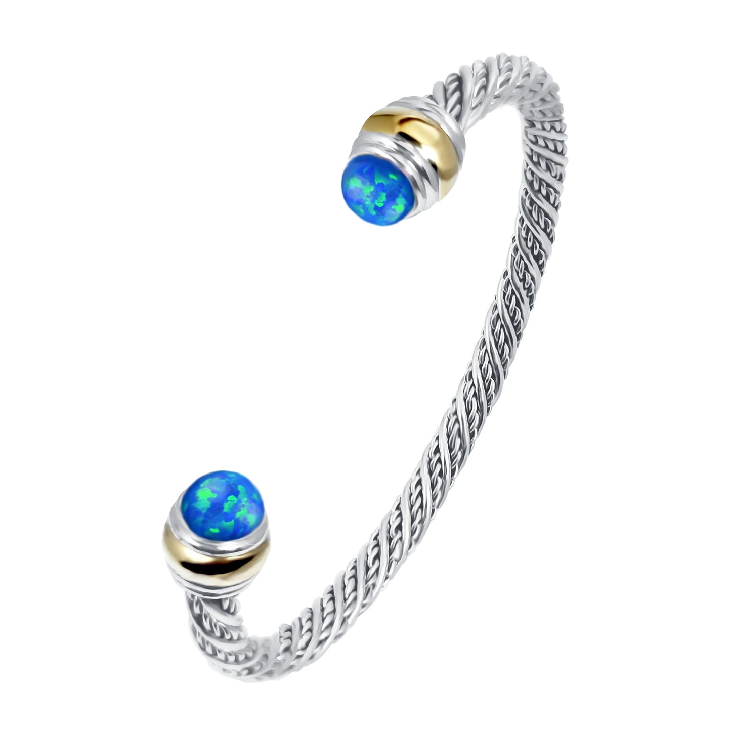 1PC Cable Bracelet for Women Gemstone Open Cuff Bracelet Bangle Bracelet Pearl Bracelet for Girls Best Gift for Women Friend Blue Opal