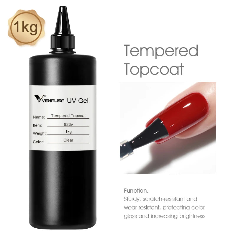 Venalisa Long Wear Tempered Top Coat Reinforce Gel Refill Package Soak Off UVLED Nail Gel Polish Big Volume 225g/30ml Base Gel