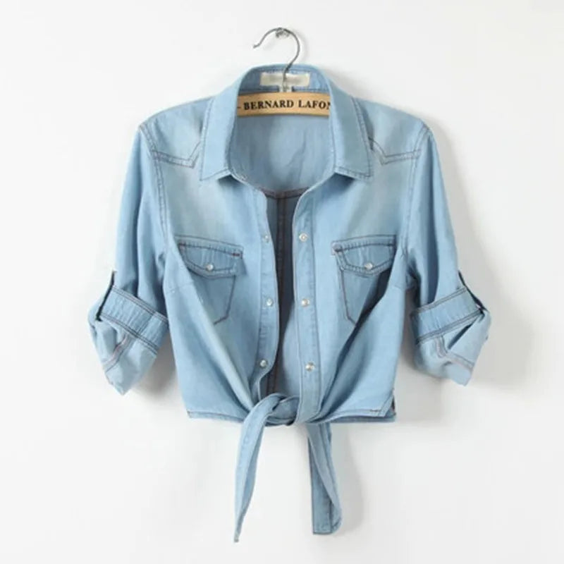 2023 Spring/Summer New Denim Jacket Women's Korean Casual Slim All-Match Short Crop Sleeve Short Sleeve Denim Button Up Top 618101