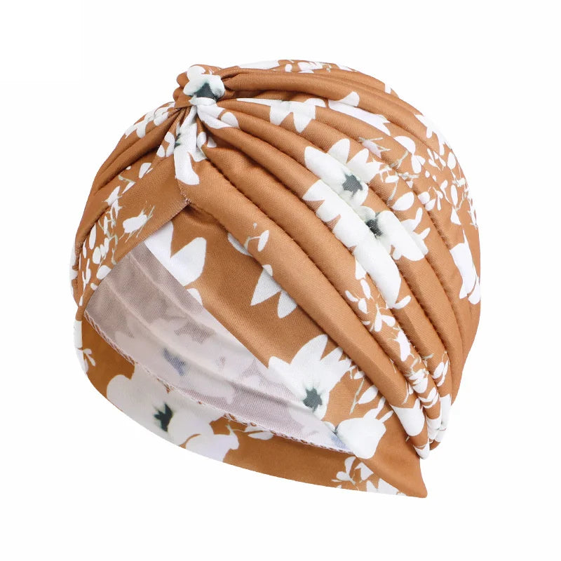 New Women Print Flower Knot Cancer Ruffle Chemo Hat Beanie scarf Turban Head Wrap Knitted Cap Hair Loss Accessories