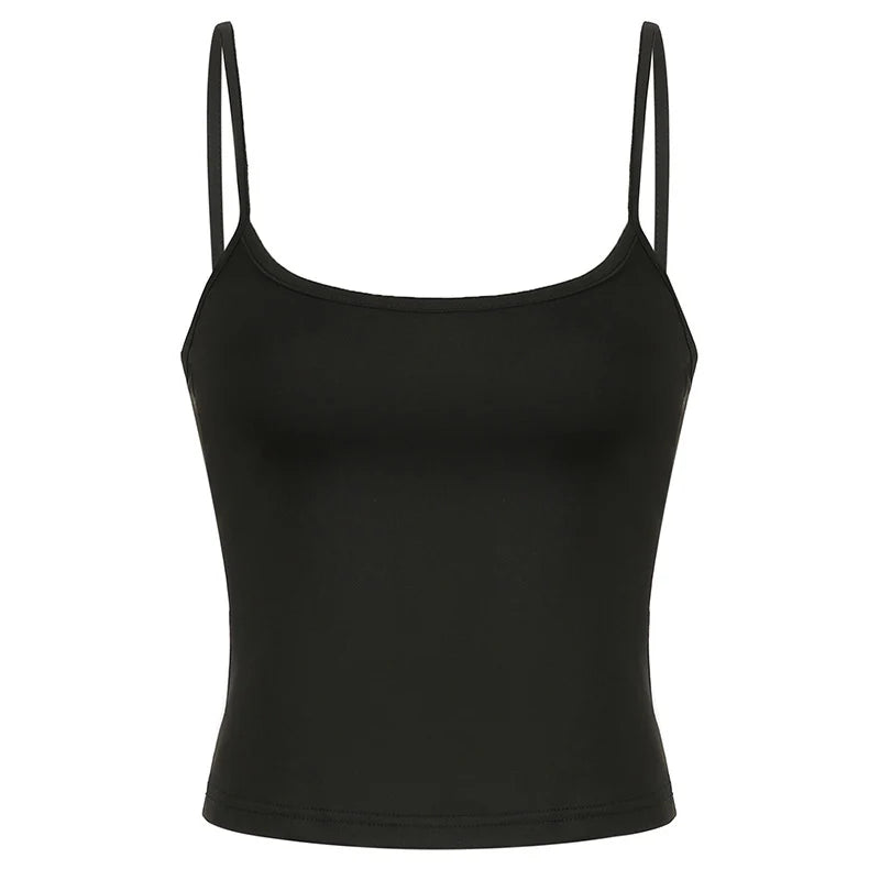 Summer Casual Sleeveless Spaghetti Strap Top Women Harajuku All-match Cropped Tops y2k Vintage Clothing