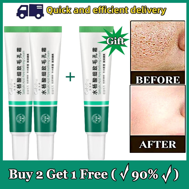 Salicylic Acid Pore Shrinking Cream Eliminate Large Pores Serum Remove Blackhead Acne Repairing Tightening Skin Care Cosmetics Buy 2 Get 1 Free