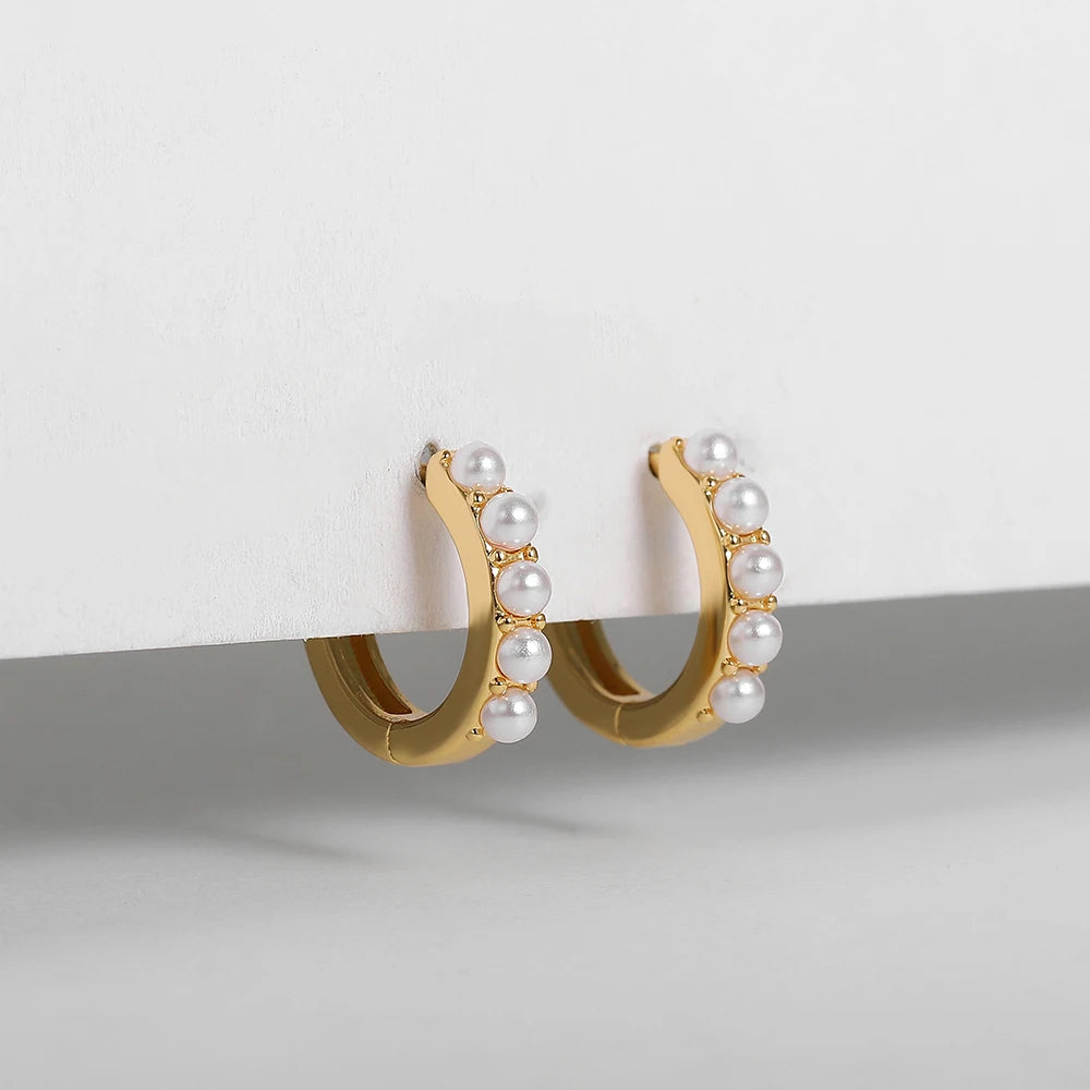 2 Pair/Set Fashion Stainless Steel Imitation Pearls Dangle Hoop Earrings for Women Dainty 18k Gold Plated Hoops Vintage Jewelry
