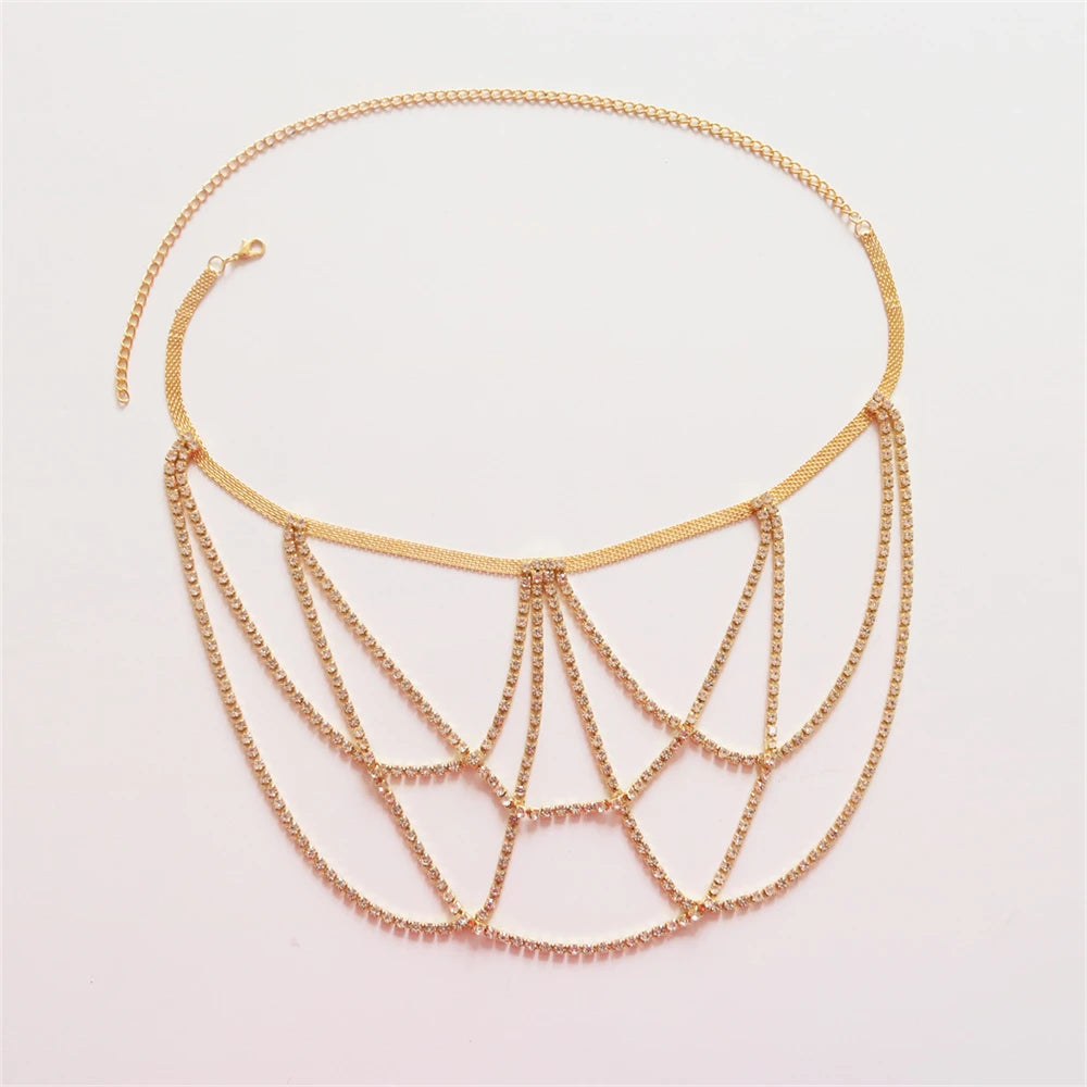 1pc Rhinestone Elasticity Sexy Leg Thigh Chain Body Jewelry for Women Night Club Crystal Leg Body Chain Accessories Gift Gold-color