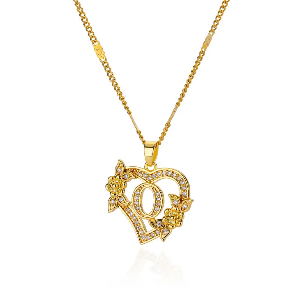 Zircon Flower Heart Initials Necklaces For Women Stainless Steel Heart Lover Gold Color Letter Chain Collar Necklace Jewelry O CHINA