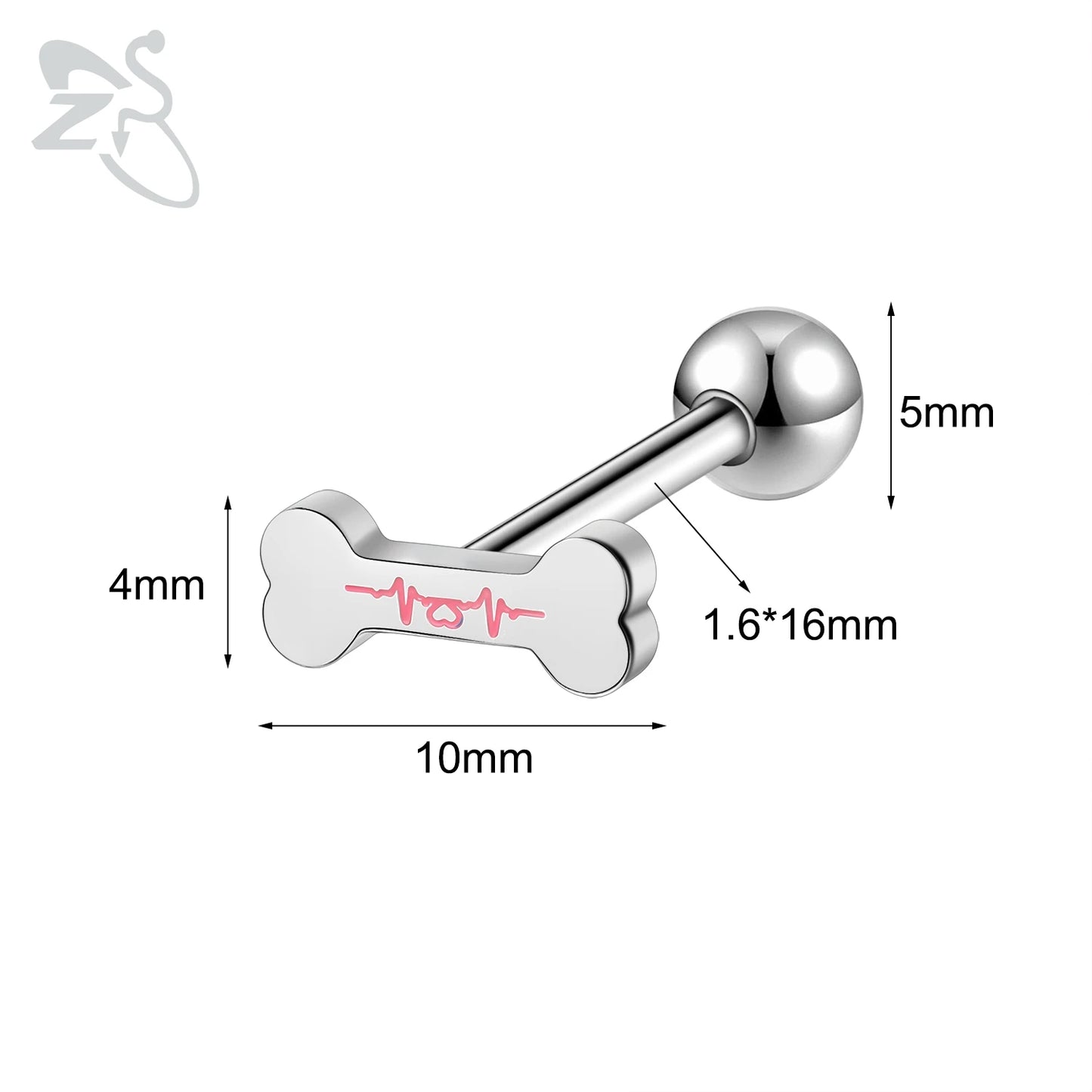 ZS 1 Piece 14G Stainless Steel Tongue Piercing Ring Colorful Butterfly Bone Tongues Stud Punk Skull Snake Body Piercings Jewelry Style 6-Pink