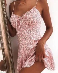 Floral Print A Line Mini Dresses Sexy Lady Dating Camisole Strapless Backless Dress Boho Solid Beach Clothing
