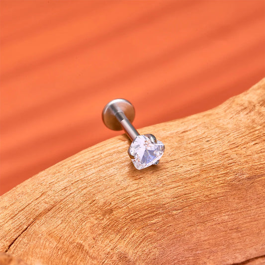 1/10PCS ASTM F136 Titanium 16G Heart CZ Threaded Labret 3mm/4mm CZ Cartilage Tragus Helix Nose Stud Piercing Jewelry