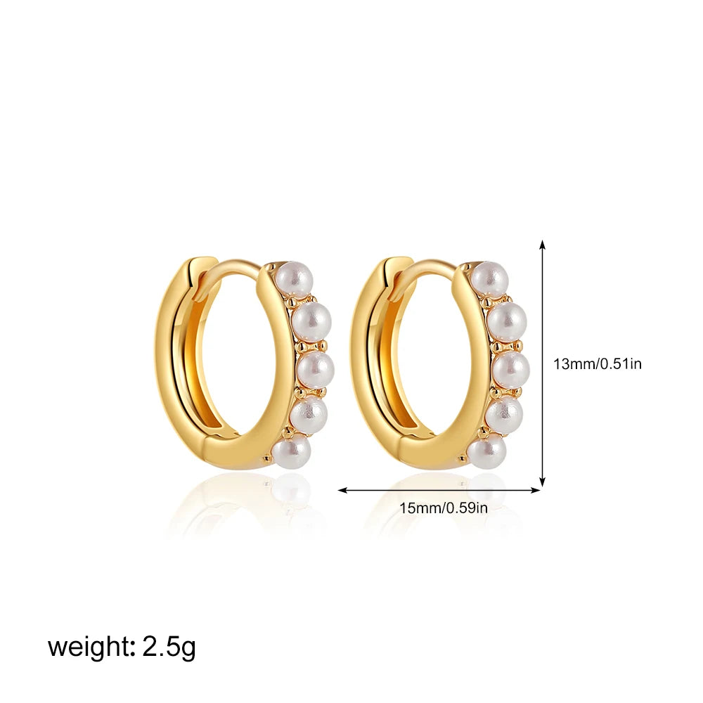 2 Pair/Set Fashion Stainless Steel Imitation Pearls Dangle Hoop Earrings for Women Dainty 18k Gold Plated Hoops Vintage Jewelry