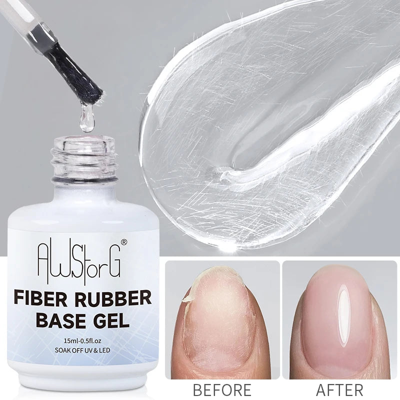 AWStorG15ml 2 IN 1 Crystal Top Coat Transparent Soak Off UV LED Nails Art Manicure Gel Nail Polish Varnishes Primer Function Gel Fiber Rubber Base