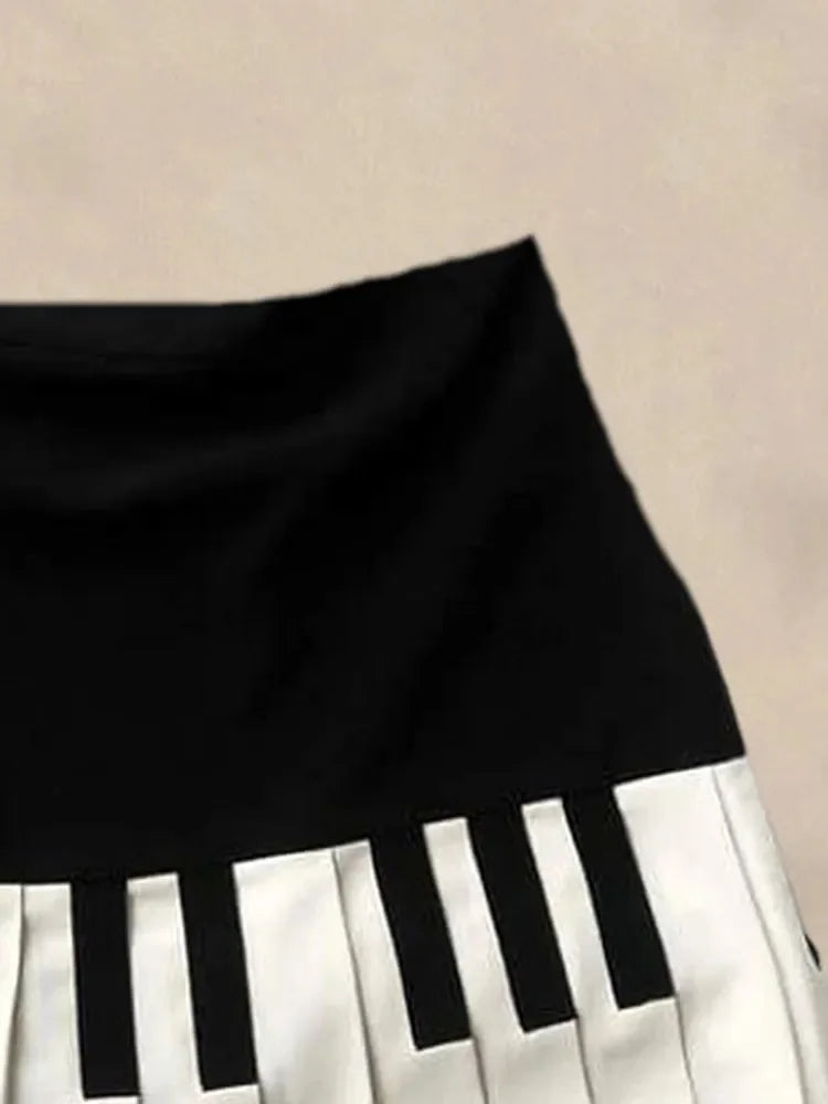 Yitimoky 2025 Spring Spliced Women Short Skirt Y2k Slim Design Harajuku Mini Skirt Female Empire Korea Style Chic Piano Skirt