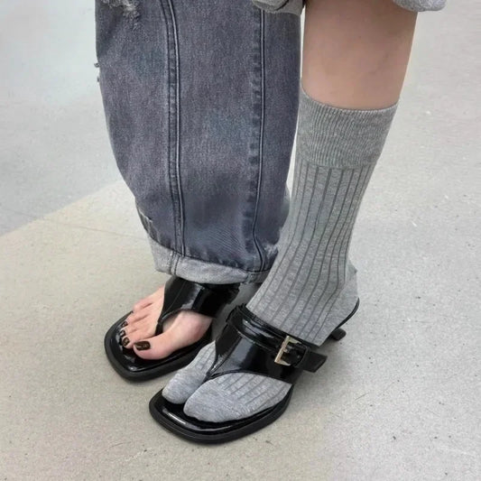 2025 New French Small Cool Drag Square Toe Flip Flops Stiletto Slippers for Women