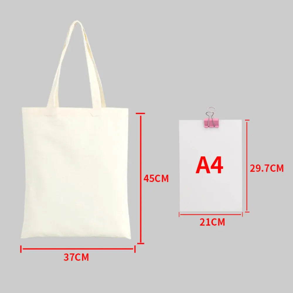ISKYBOB Large Capacity Canvas Shoulder Bag Handbag Folding Eco Cotton Tote Bags Reusable DIY Painted Shopping Bag Grocery Bag A-Beige-37x45cm