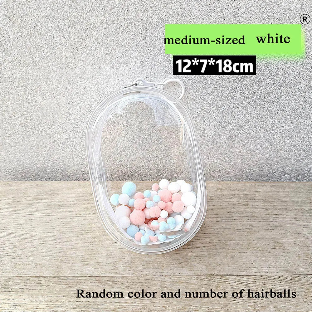 Transparent Outdoor Bag with Keychain Mystery Doll Display Storage Bags Dust-Proof Organizer Pouches Classic Doll Storage Bags white M (hairball)